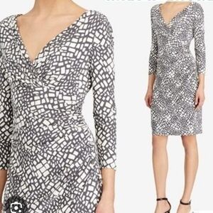 Lauren Ralph Lauren | Faux Wrap Abstract Print Dress Ruching Stretch Career